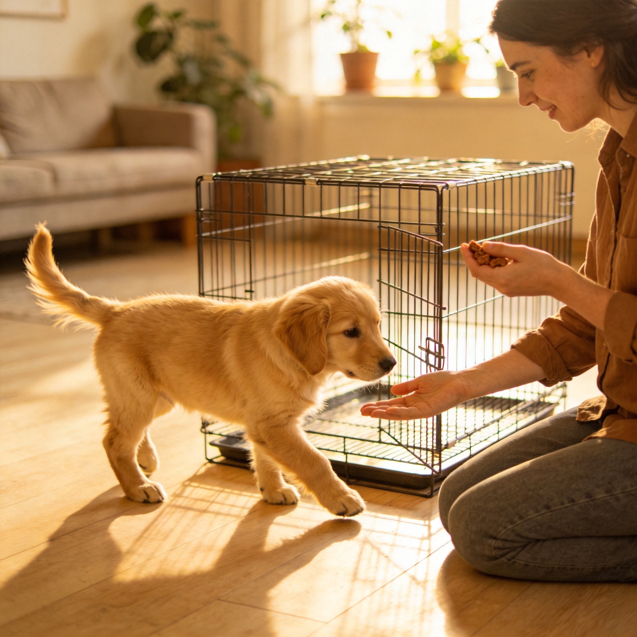 Encouraging Puppy into Crate