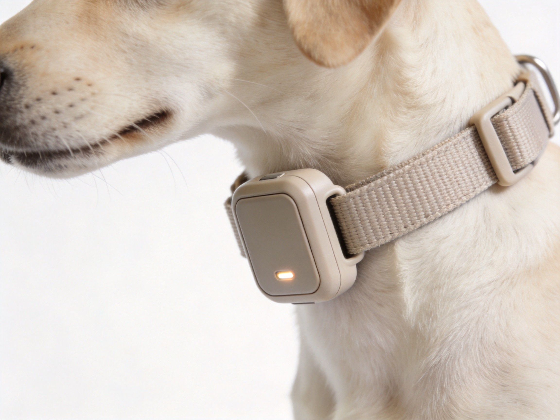 GPS tracker on dog collar close-up
