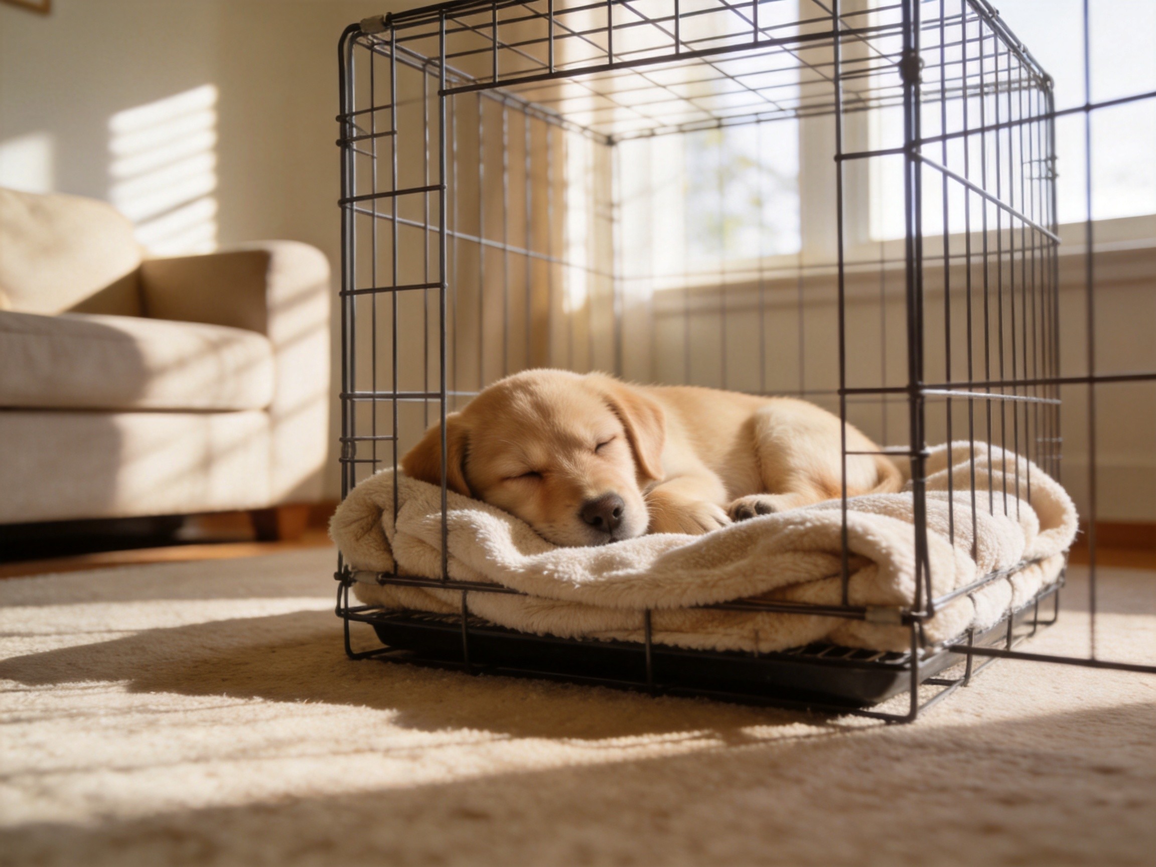 Puppy Sleeping in Crate